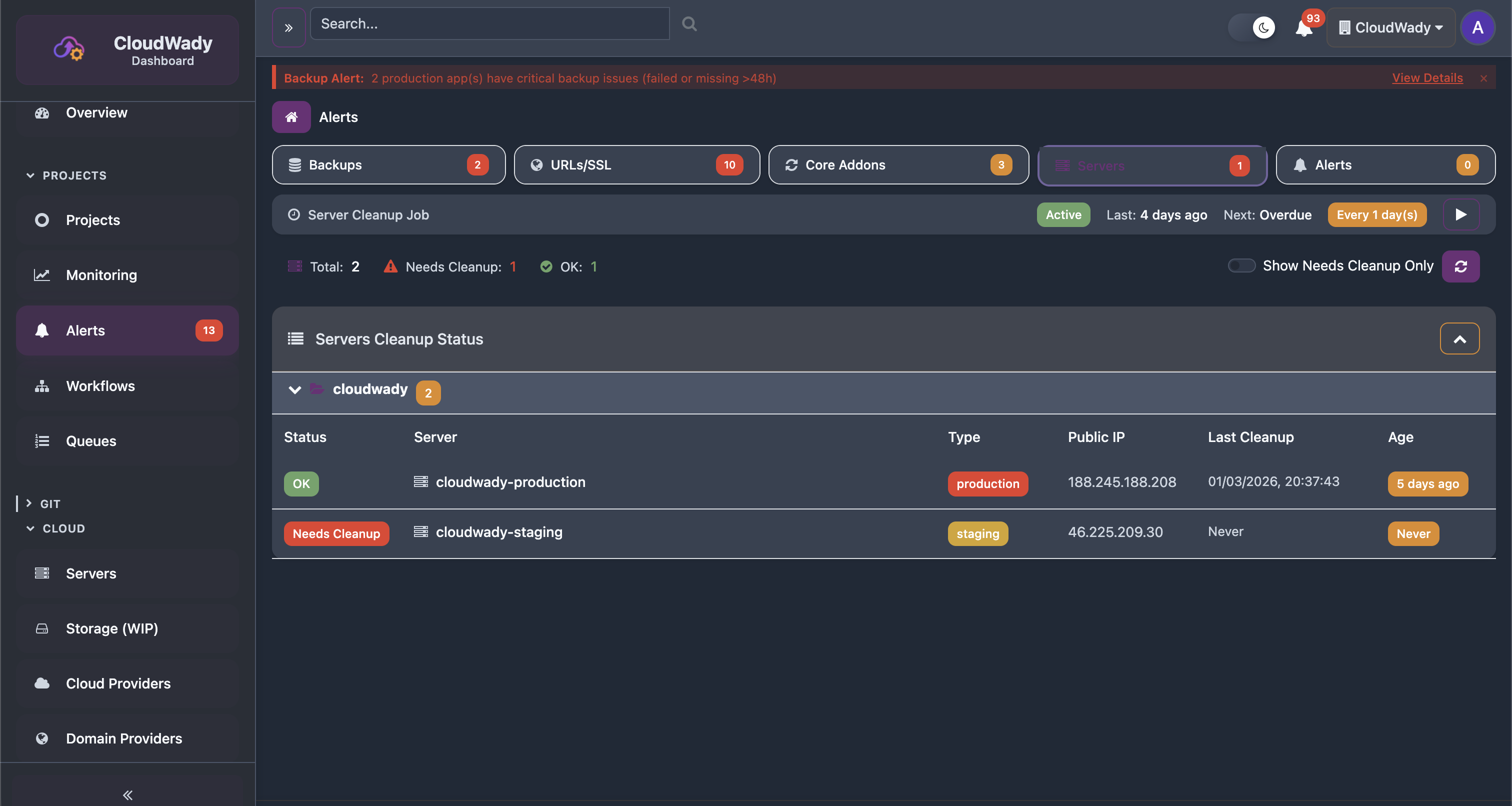 Server Cleanup Alerts