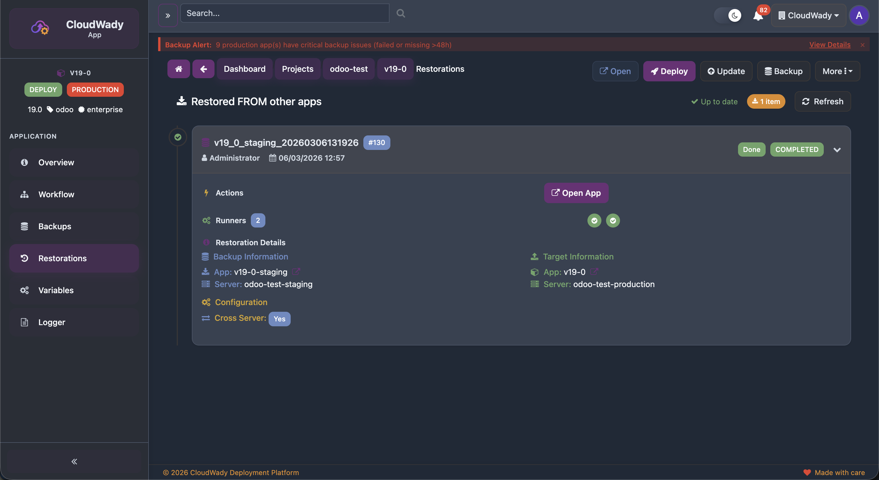 App Restorations Screen