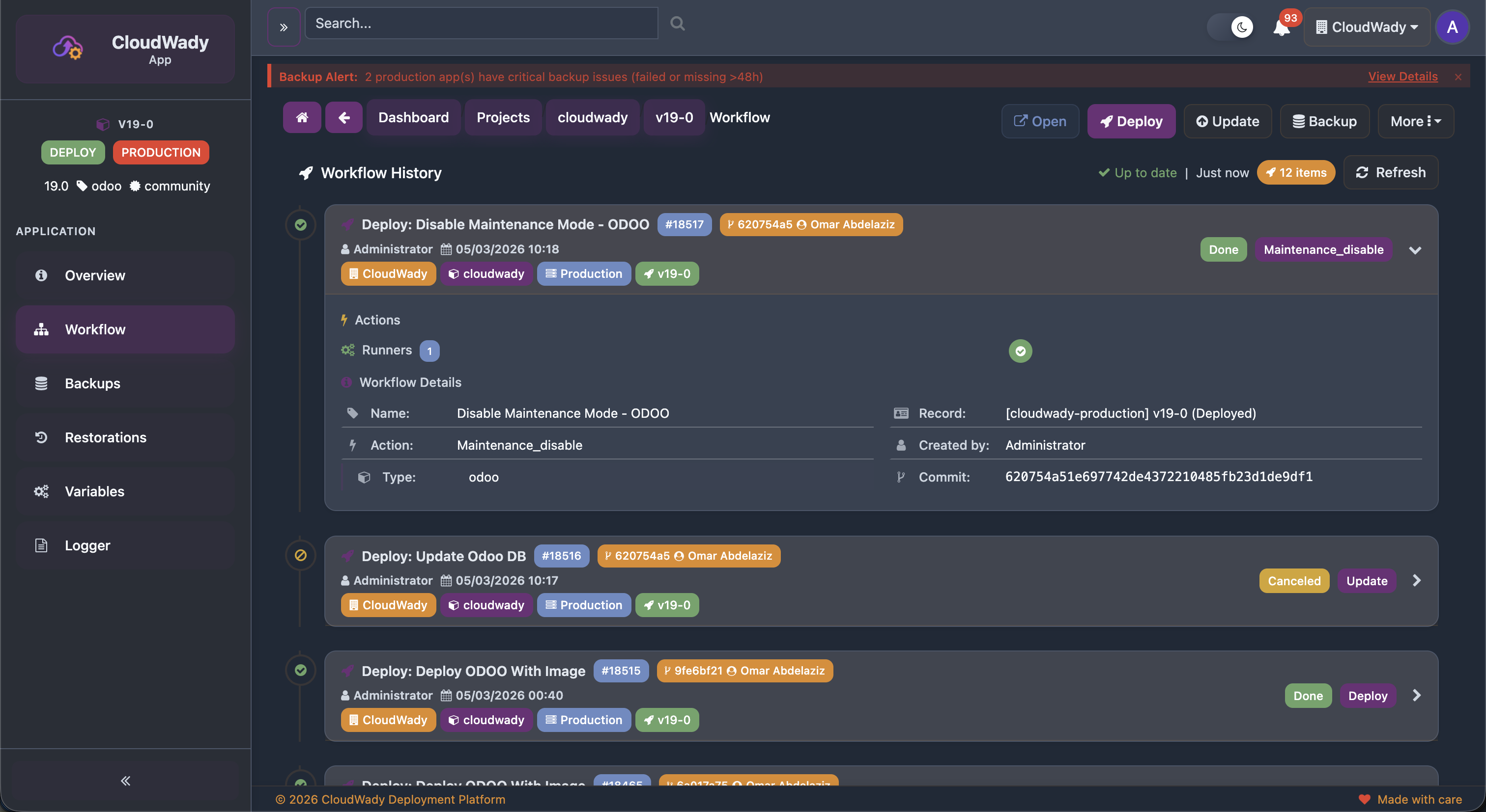 App Workflow History