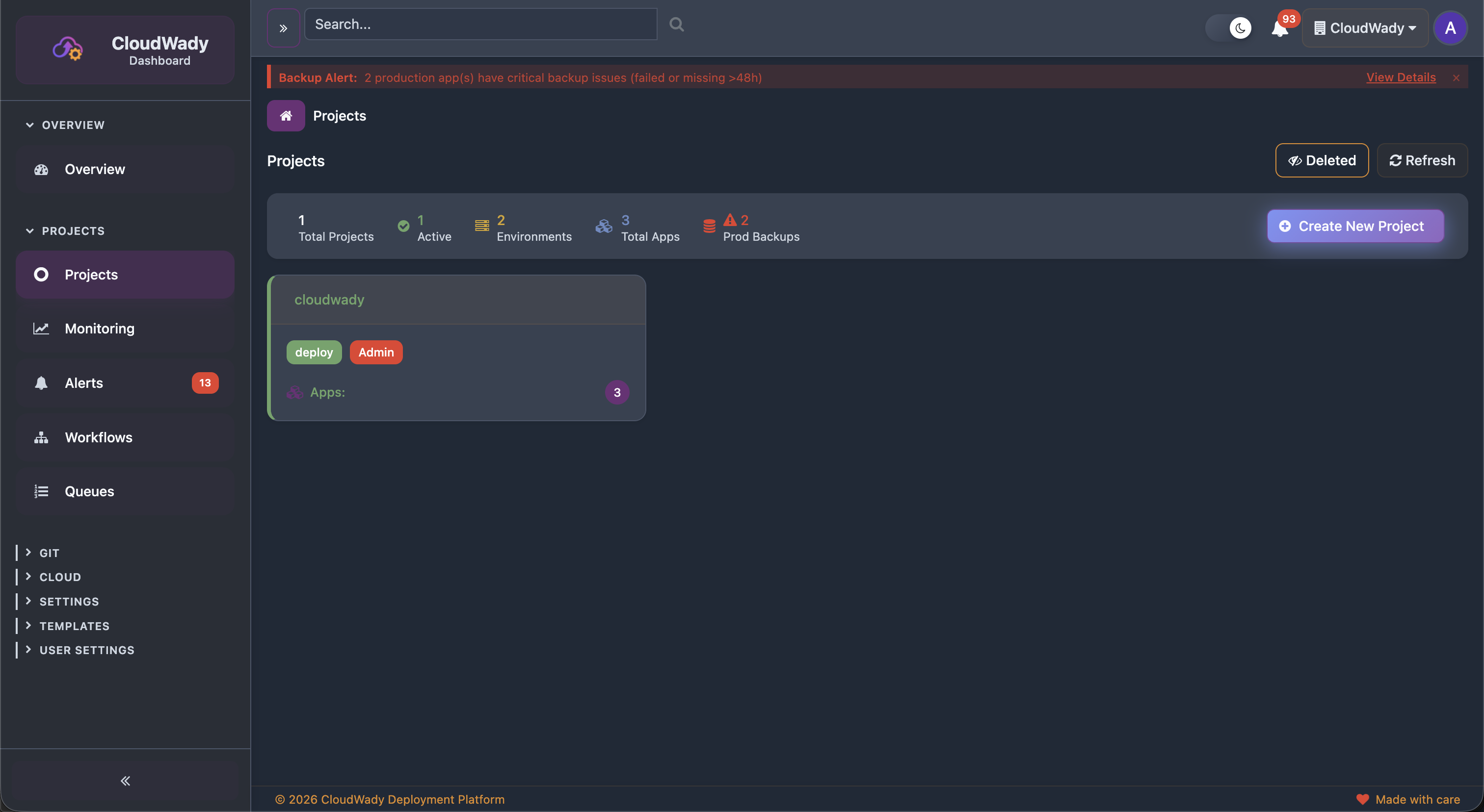 CloudWady Dashboard Overview